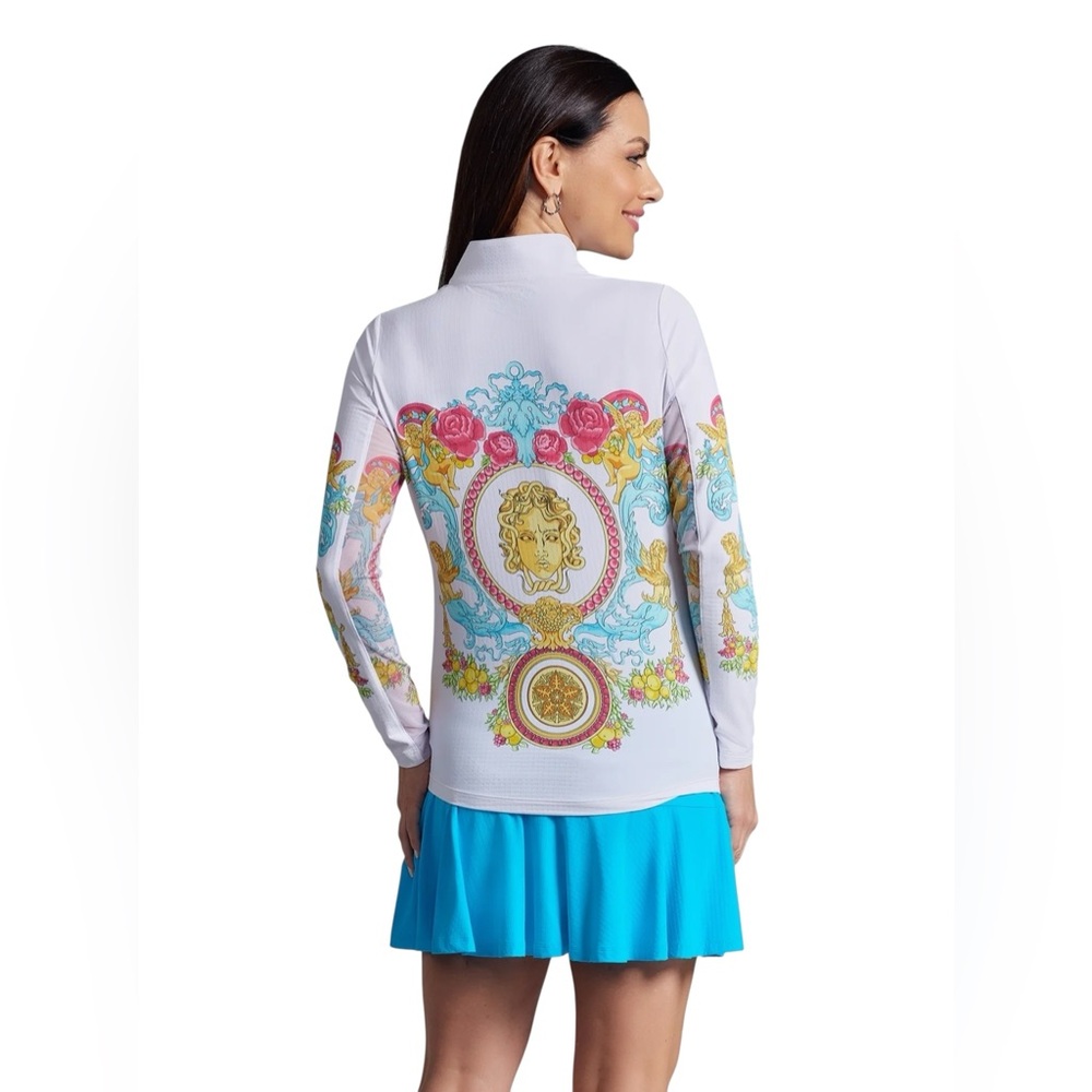 IBKUL Lala Print Long Sleeve Mock Neck golf sun protection shirt NWT GOLF